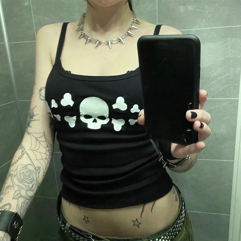 Европейская и американская летняя одежда Y2K с принтом черно-белая готическая одежда топ-комбинезон