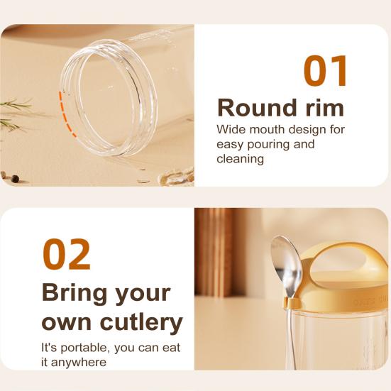 Стеклянная чашка для овсянки емкостью 430 мл с ложкой и крышкой. Герметичный контейнер для овсяных хлопьев без бисфенола-А на ночь для хлопьев, салатов, йогуртов. Банка для приготовления еды для здоровых завтраков.