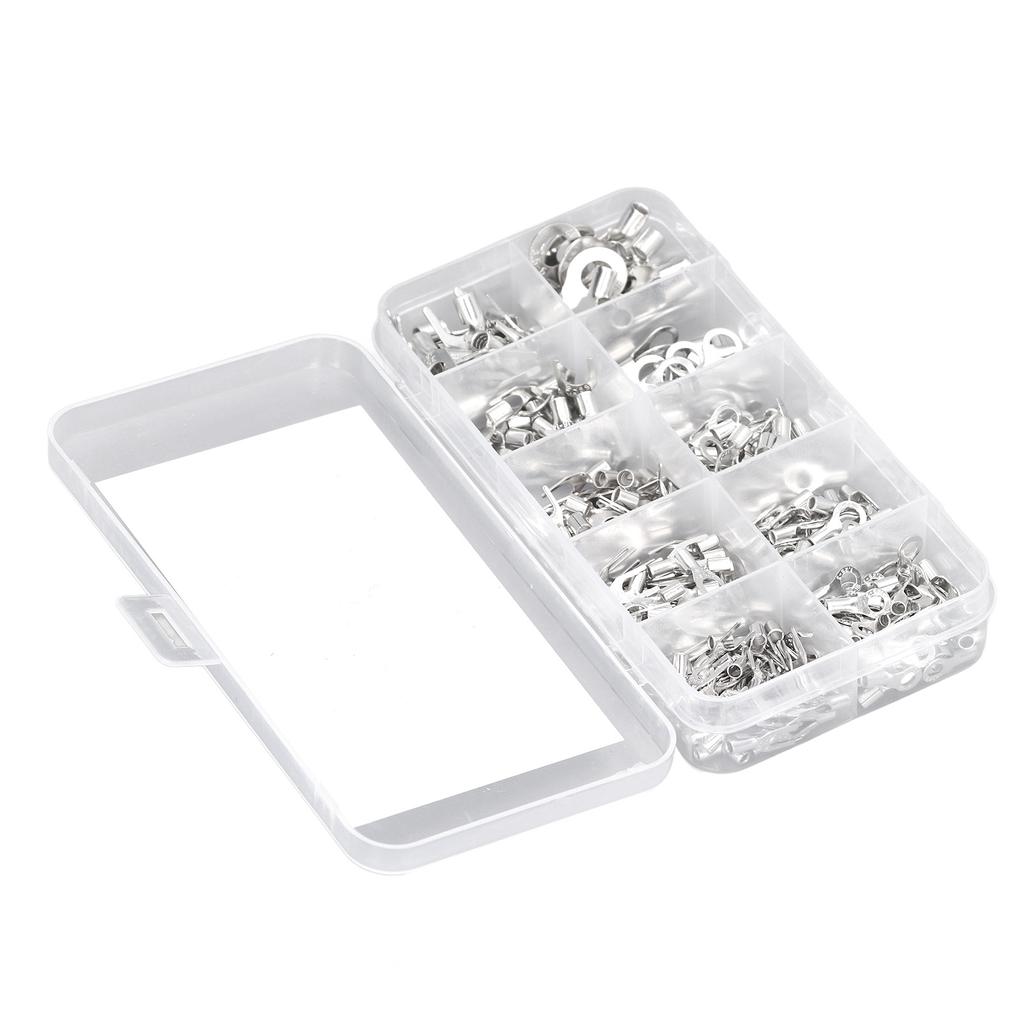 320Pcs Ring Terminal Fork Connector Kit Non Insulated Wire Lugs Battery Cable Terminals Electric Copper Crimp Fork Round