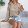 Early Autumn One-neck Hollowed-out Long-sleeved Knitted Sweater, Casual Loose Coat for Women