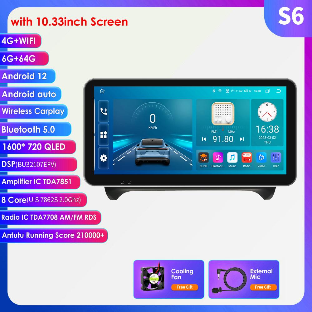 Hizpo 10,33-дюймовый 2Din Android Авторадио GPS для TT MK2 8J 2006-2014 Автомобильный радиоприемник Интеллектуальный экран Мультимедийный видеоплеер Головное устройство Carplay 4G