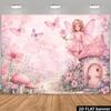 2D Розовая Фея Фотофон Цветочный Гриб Бабочка Детская Вечеринка Фон Ткань