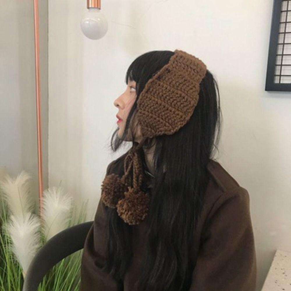 Windproof Winter Lace Up Earmuffs Foldable Laced-Up Bib Women Plush Ear Cover Ear Warmers
