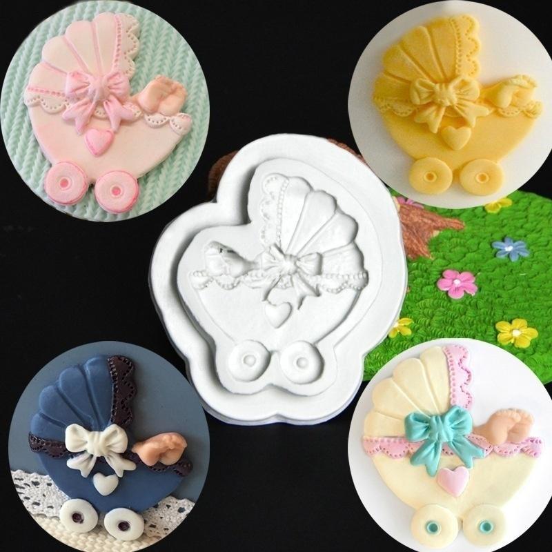 New Lovely Baby Carriage Silicone Mold Fondant Cake Mold Baking Tool Cupcake Candy Clay Cake Decor 1pc