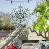 Vibrant Blue, Gold & White Mandala Wind Spinner - Intricate Metal Floral Wind Chime for Gardener