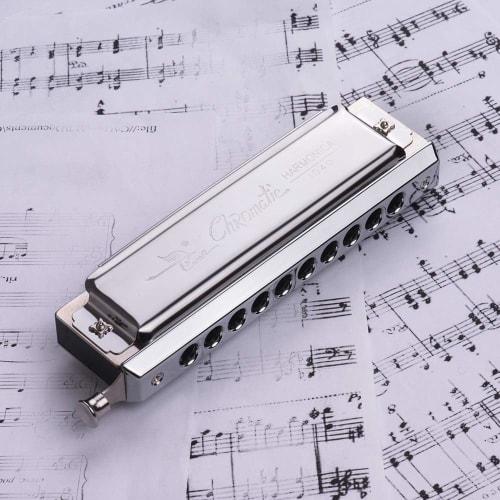 Swan Chromatic Harmonica, 10-Hole, 40-Note, Key of C, Silver, with Exquisite Box
