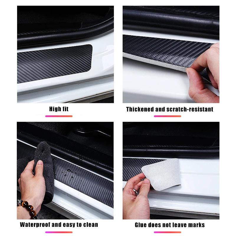 Car Trunk Rear Bumper Guard Stirps Carbon Fiber Protector Stickers for Cadillac STS Logo Door Sill Threshold Anti Scratch Strips