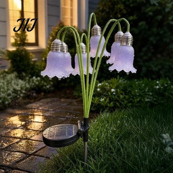 Solar Garden Stake Lights Lily of the Valley Flower Outdoor, Waterproof Lights, Soil Insert Lamps Auto On/Off LED Floral Pathway for Yard Lawn