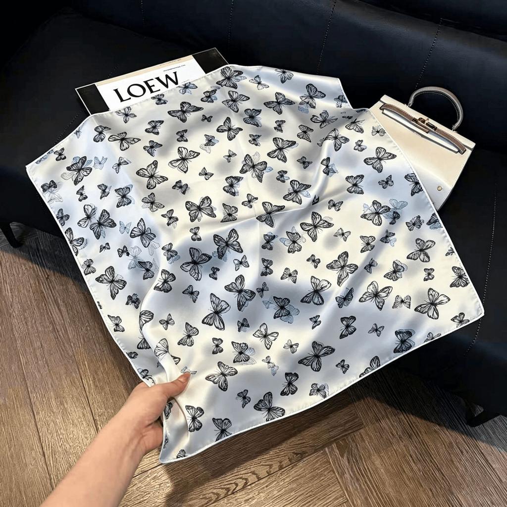 Lao Qian Feng Coffee Color Cashew Nut Silk Scarf Headscarf Versatile Neck Square Scarf Premium Sense Female Foreign Style Decorative Scarf Scarf