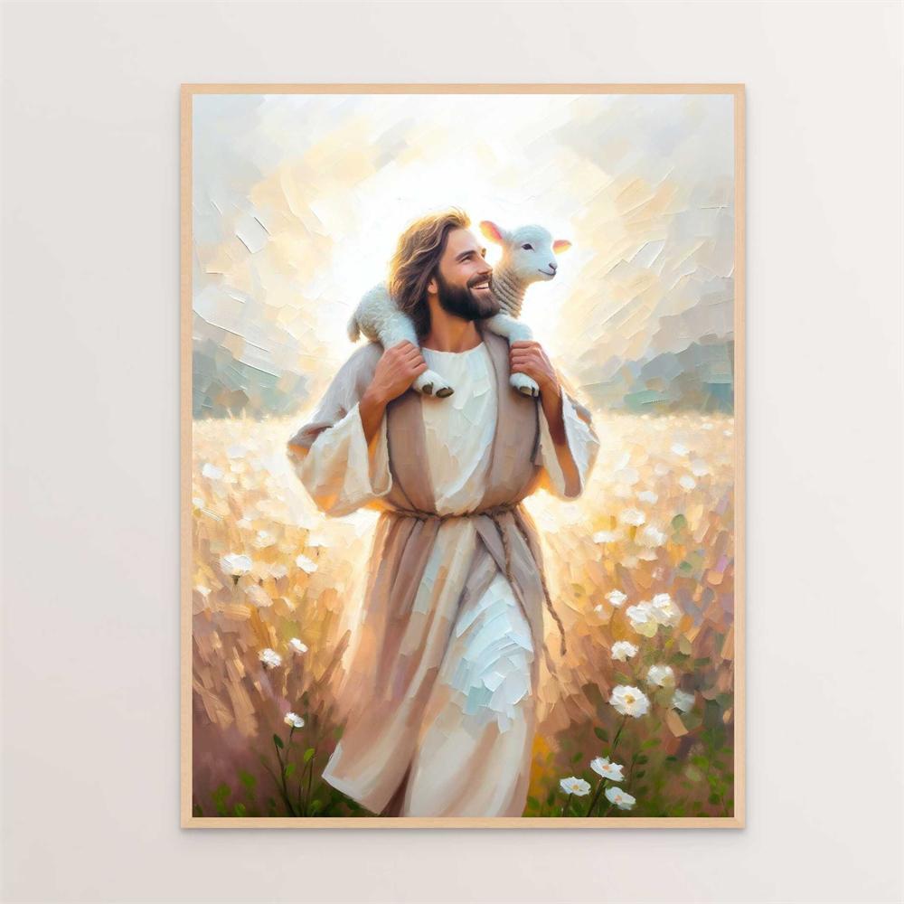 Shepherd Saves the One Retro Jesus Christ Canvas Poster Jesus Shepherd Art Prints Jesus and Lamb Art Canvas Painting Decor