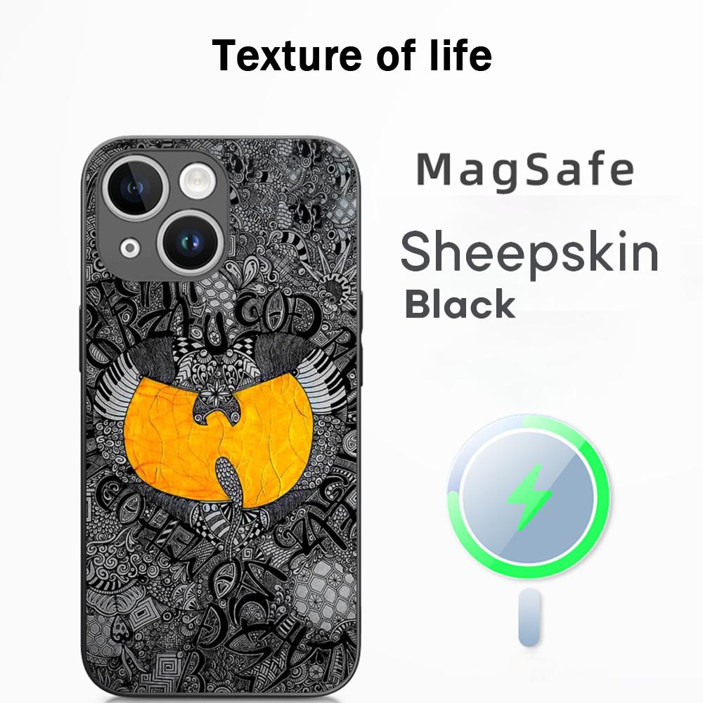 Модные тренды WU-T-TANG CLANs чехол для телефона ins для iPhone 16 15 14 13 12 11 Plus Pro Max Высококлассный Люксовый Magsafe Овечья кожа