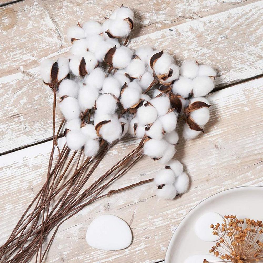 Naturally Cotton Artificial Plants Floral Branch Wedding Outdoor Garden Courtyard Festival Party Vase Home Table Decor DIY Gifts