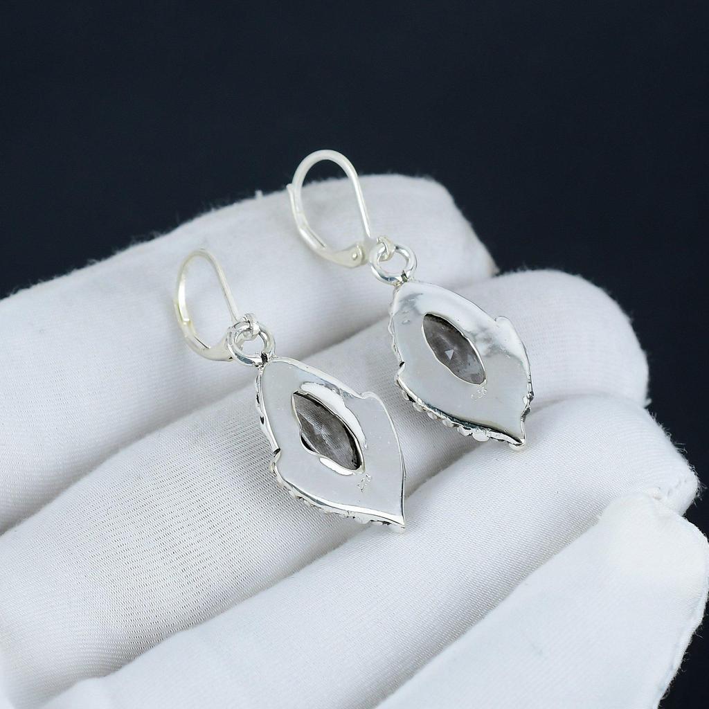 Unique White Topaz Gemstone Earrings, 925 Sterling Silver Earring, Handmade Boho Silver Jewelry Dangle Earrings, Engagement Gift