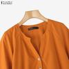ZANZEA Women Casual Round Neck Solid Color Loose Half Sleeve Blouse