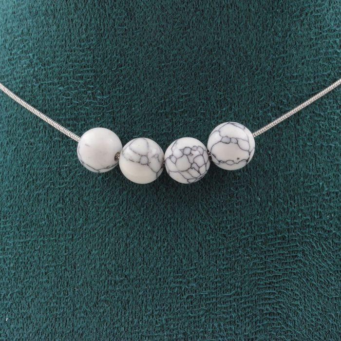 Stones and Minerals. Necklace 4 Howlite Beads 8 Mm. Stainless Steel Chain Necklace Women Men. Customizable Size.