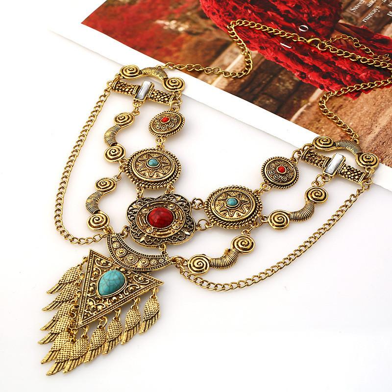 Style Simulation Ethnic Gemstone Decoration Women Necklace And Earring Set