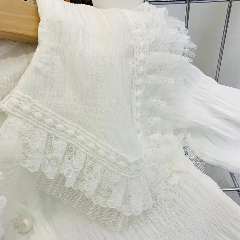 Girls Spring Solid Color Long Sleeve Lace T-shirt Cute Fresh Pullover Tops