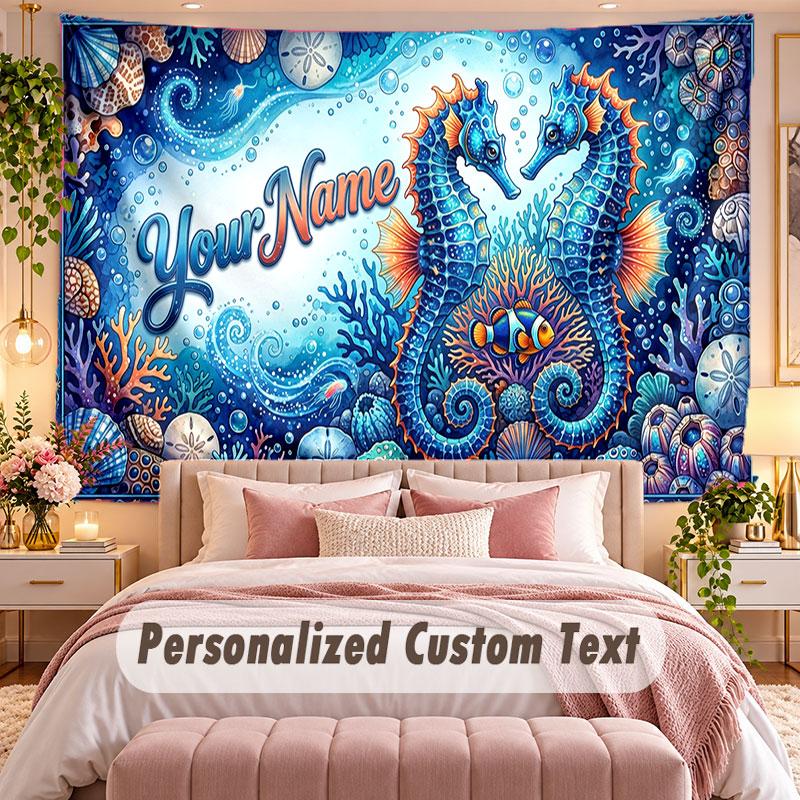 Fish Ocean (194) Theme Wall Tapestry Customized With Name Text Personalized Hanging Tapestry For Bedroom Living Room Decor