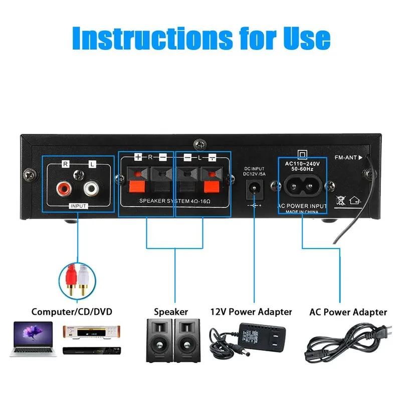 AK35 800 Вт Bluetooth Усилитель 2-канальный Стерео HiFi Цифровой Дисплей Многофункциональный Музыкальный Усилитель Для Автомобиля Классной Комнаты Домашнего Аудио