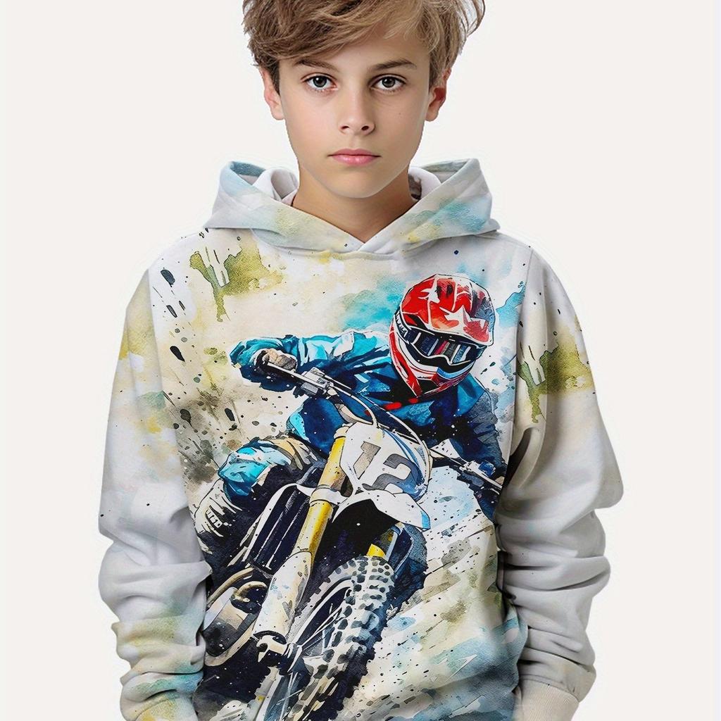 Kids Clothes Boys Hoodies Long Sleeve 3D Motorcyclist Print Children Spring Fall Clothes Casual Stylish Outdoor Boy Clothes Tops