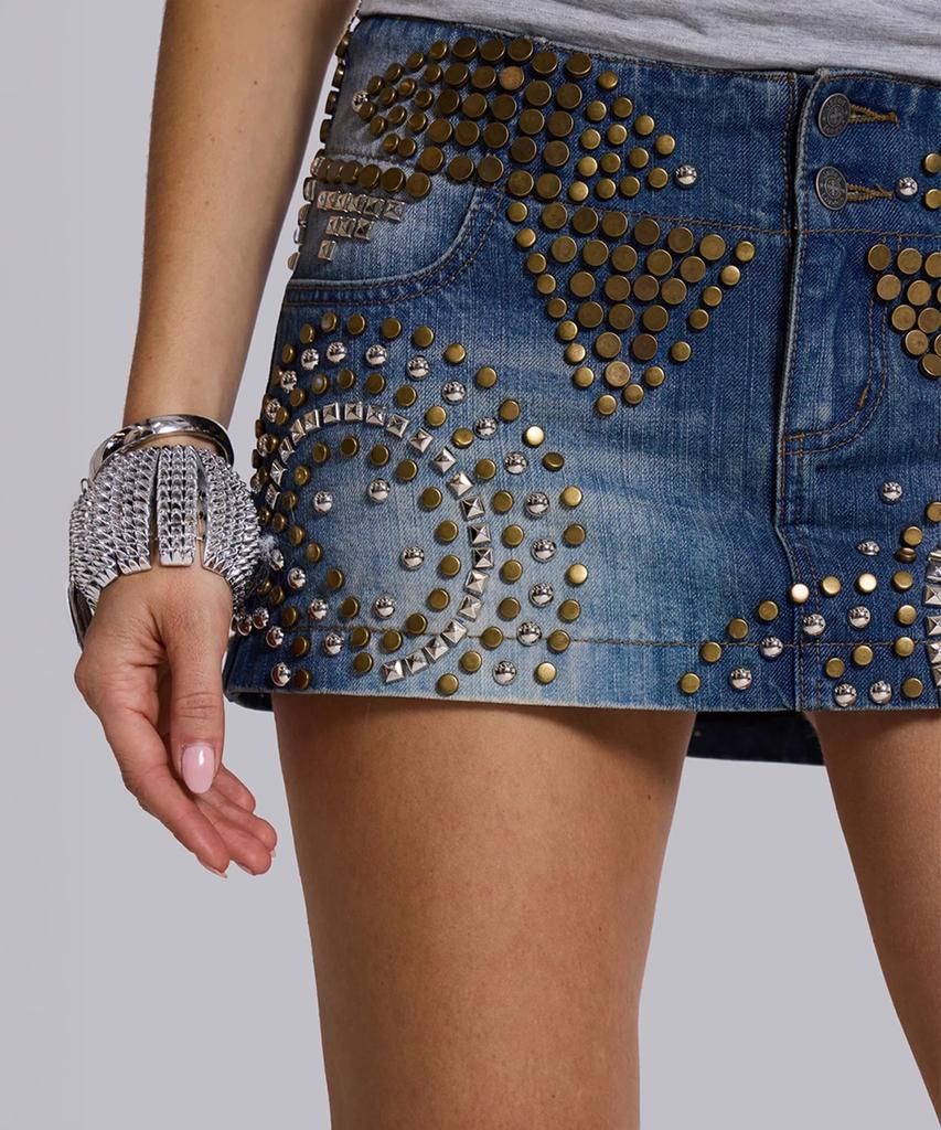 Jeidideuleondeon (W) Studded Denim Mini Skirt Blue