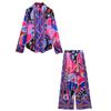Повседневный летний костюм со струящимся принтом, свободная пижама для женщин, комплект из 2 предметов с длинным рукавом и широкими штанинами, женская пижама, винтажная уличная одежда