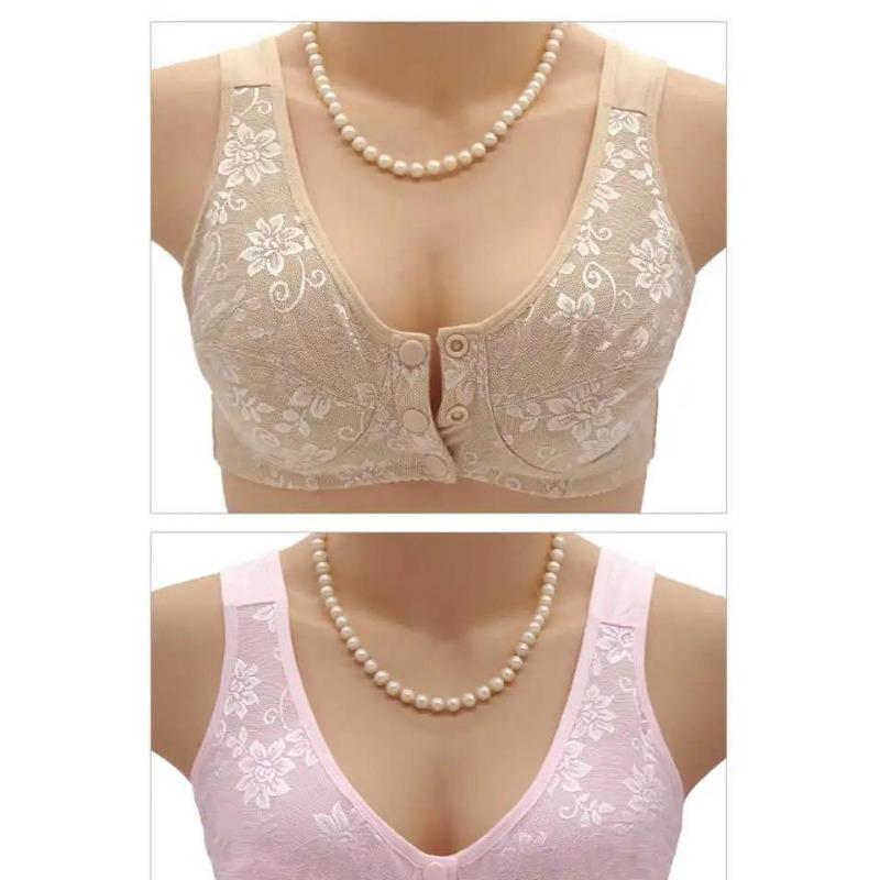 Беспроводные хлопковые бюстгальтеры для женщин нижнее белье спереди закрытый бюстгальтер повседневное удобное нижнее белье большой бюст вышивка повседневный легкий открытый пуговица спереди