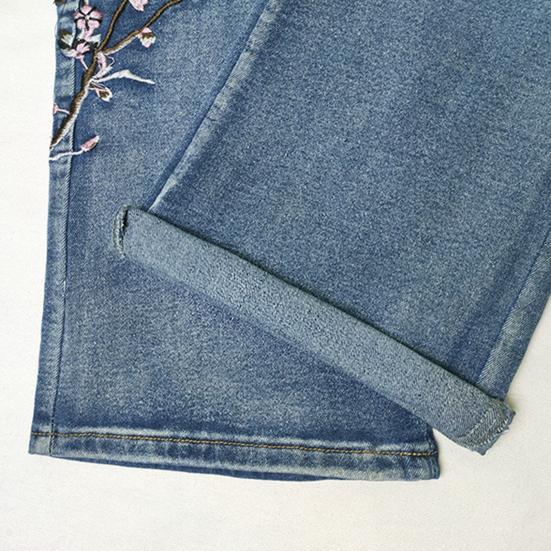 Yousheng Women's Flared Jeans Floral Embroidered High Waisted Bell Bottom Jeans Micro Elastic Slim Denim Pants with Pockets