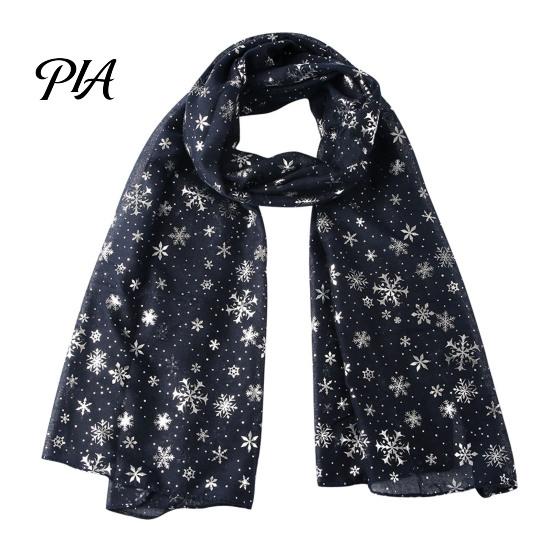 Soft Fabric Winter Gift Glitter Sparkly Foil Snowflake Print Scarf for Women, Christmas Warm Fashionable Neckwear Theme Shawl Wrap, Fall Lightweight