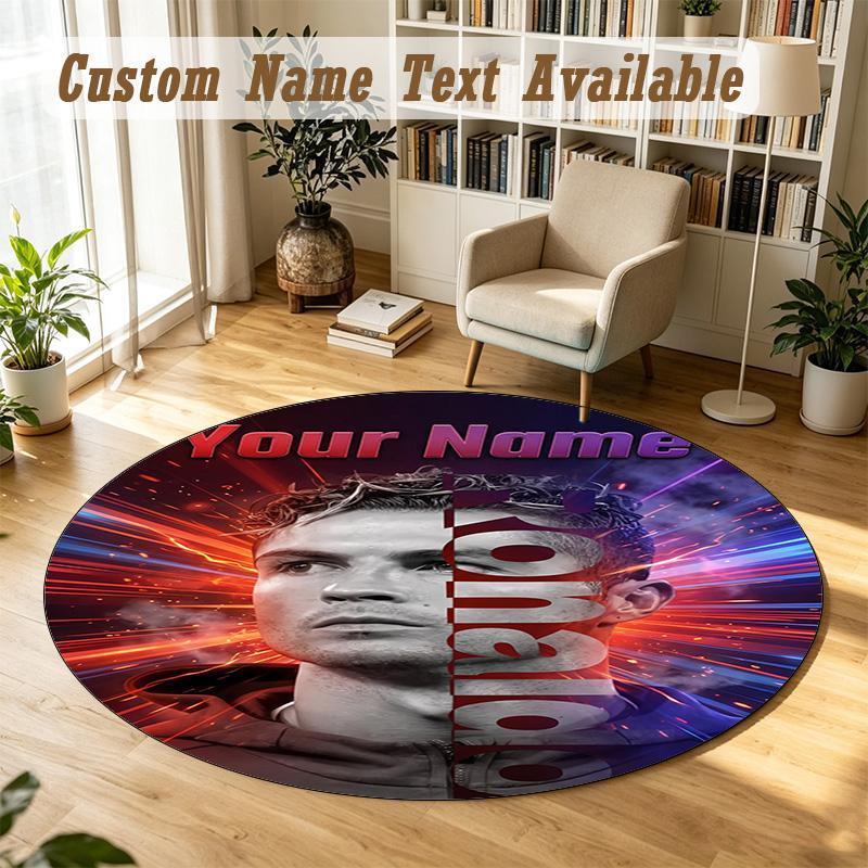 Round Rug Custom NameCristiano Ronaldo Pattern Non Slip Carpet Home Floor Decor