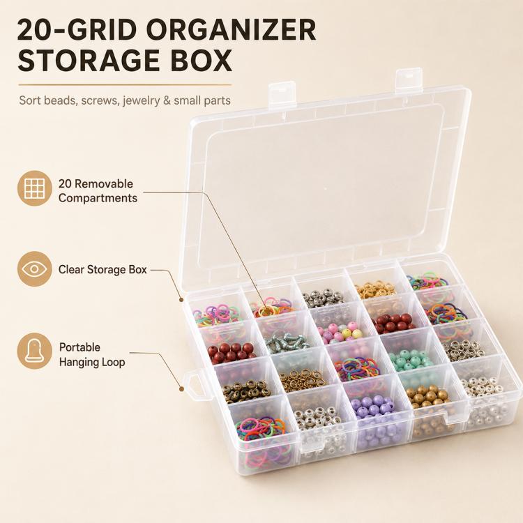 20-Compartment Detachable Transparent Plastic Storage Box