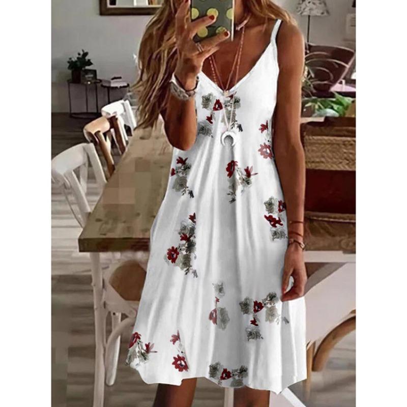 GMXIA Summer Women's Sexy V-Neck Loose Printed Halter Dresses