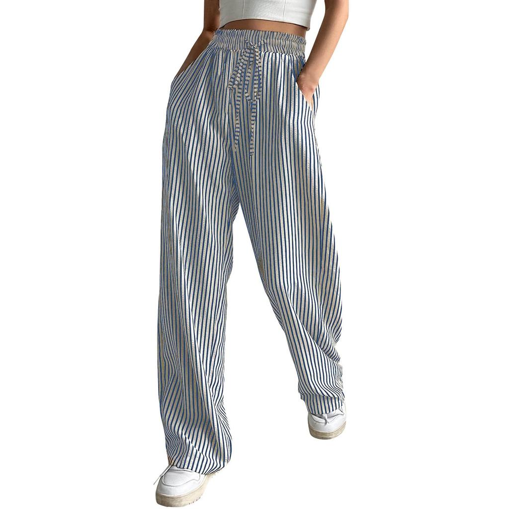 Женские модные повседневные свободные полосатые широкие брюки