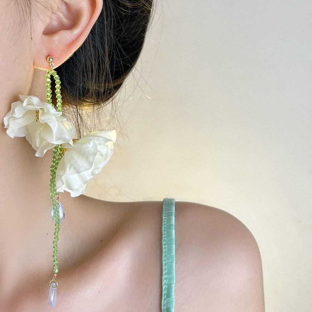 Handmade Resin Flower Necklace Minority Design Tassel Earrings Beaded Dangle Earring  Summer
