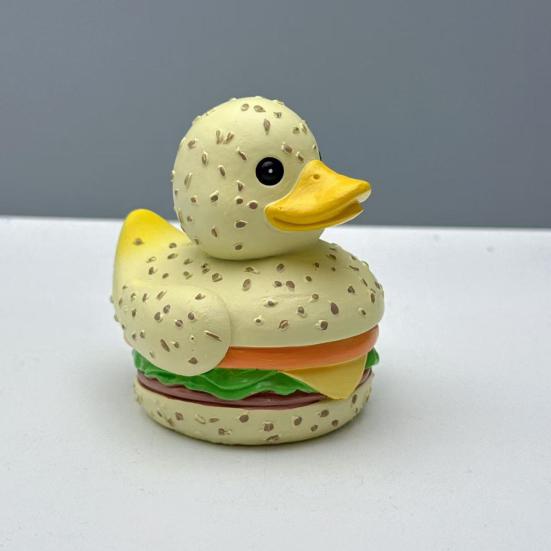 Hamburger Duck Figurine Resin Burger Duck Statue Novelty Desktop Duck Sculpture for Home Office Shelf Table Decoration