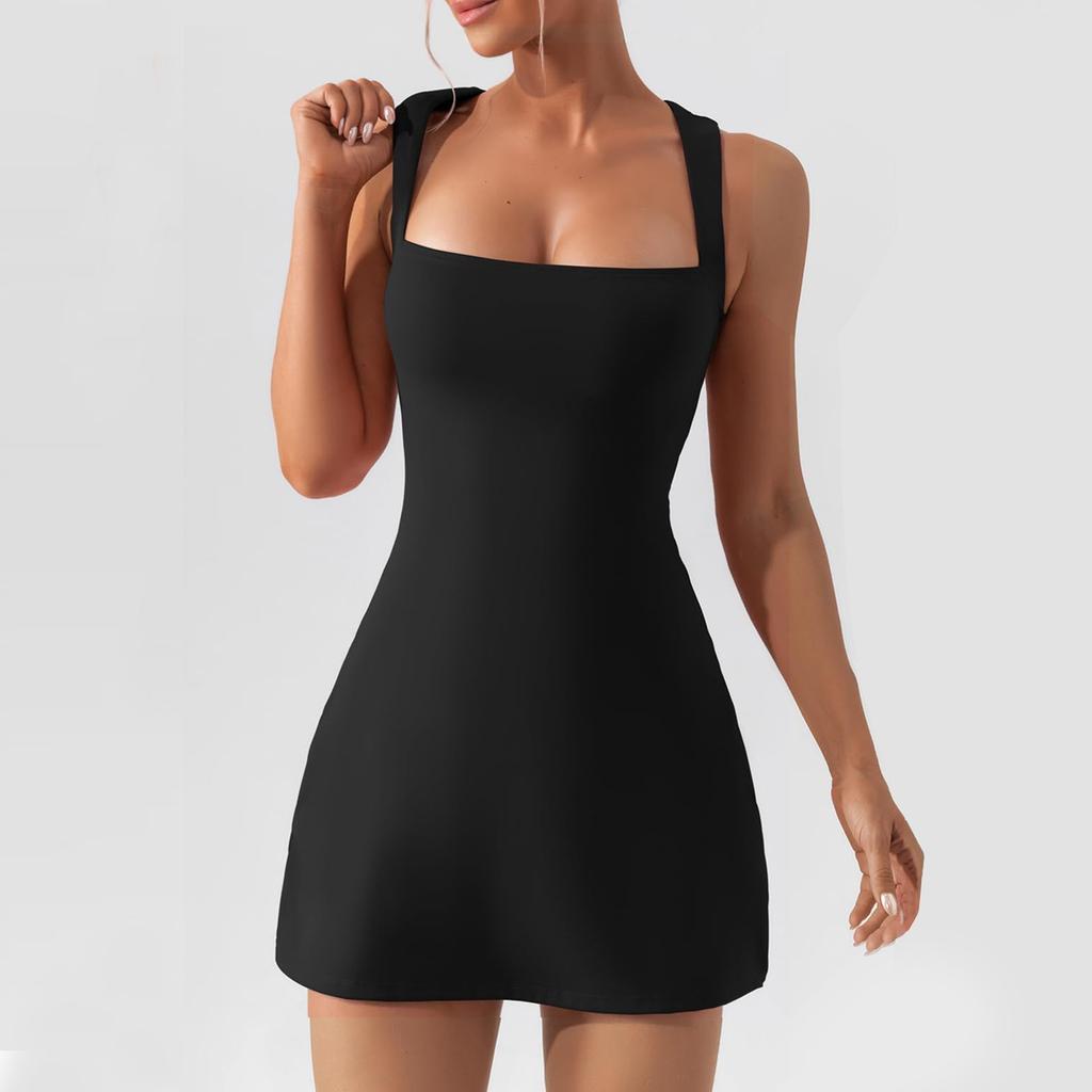 Women's Square Neck Bodice Dress Sleeveless Tank Top Stretch  Dresses