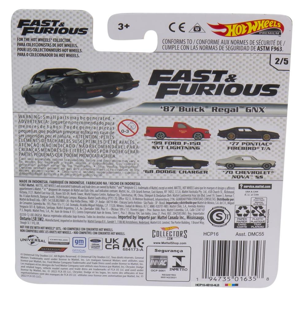 Hot Wheels Retro Entertainment Fast Furious Buick Regal GNX HCP16 Black & '87 [Ages 3+]