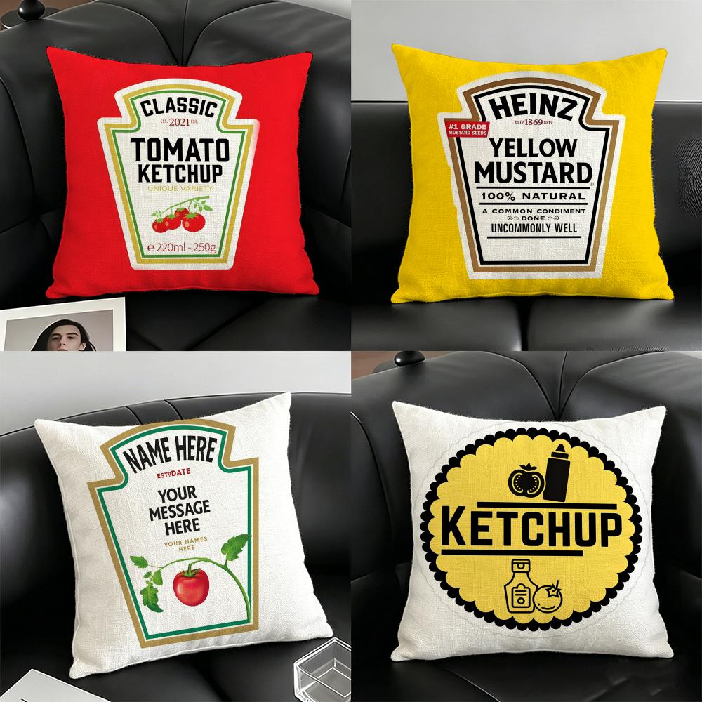 Funny Kketchup Label Pillow Case Linen Pillow Covers Cover For Couch Living Room Bench Patio Floor Linen Home Decor