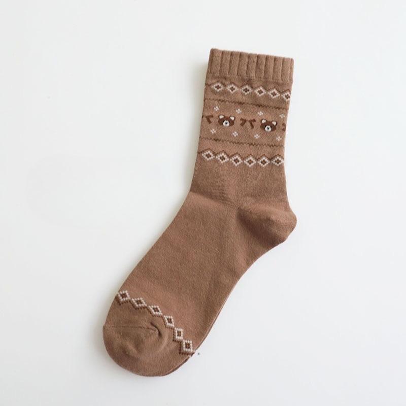 Носки с Мишкой Женские Носки до середины икры Весенне-летние стили Милые и Модные Мультяшные Универсальные и Повседневные Носки