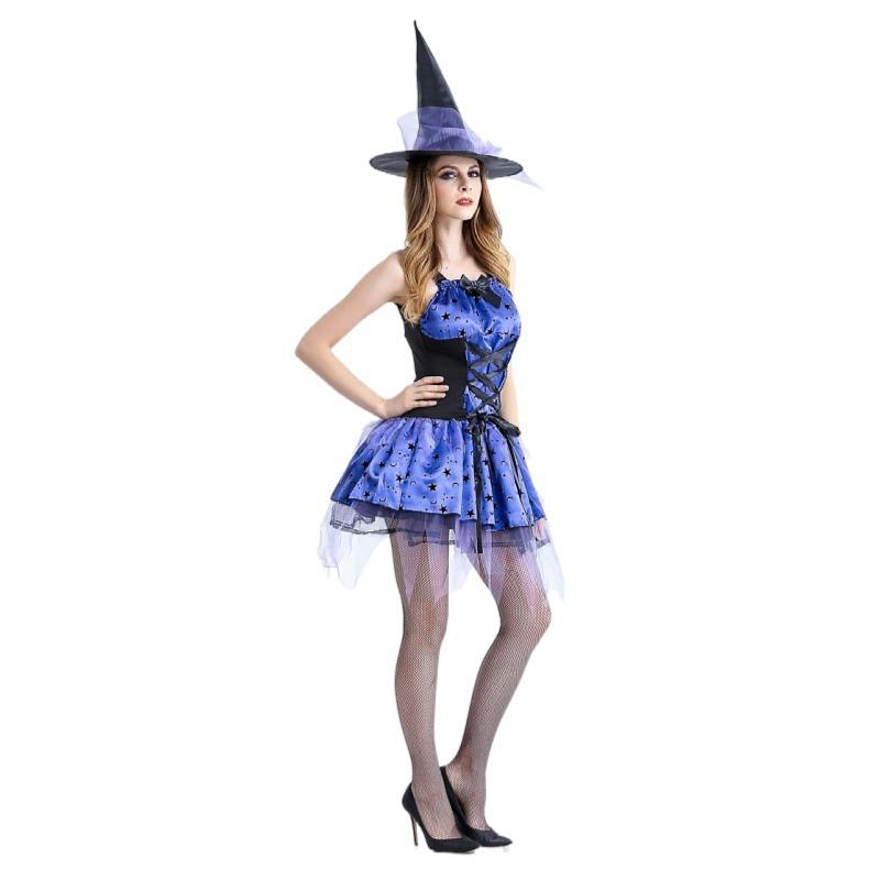 Halloween Adult Sexy Skirt Purple Witch Cosplay Stage Show Costume Real Shot