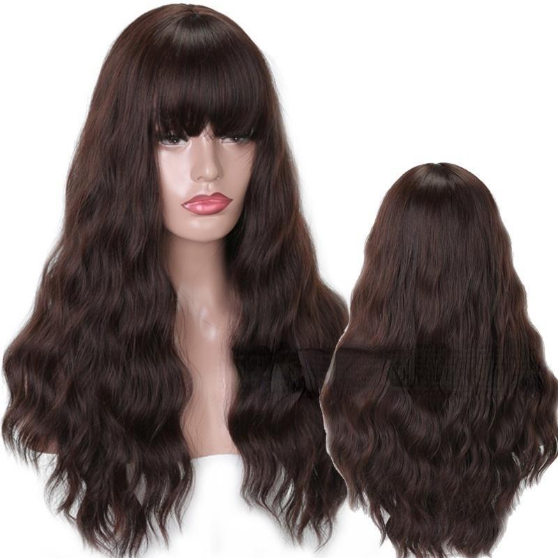 Женская мода с длинным вьющимся париком с челкой