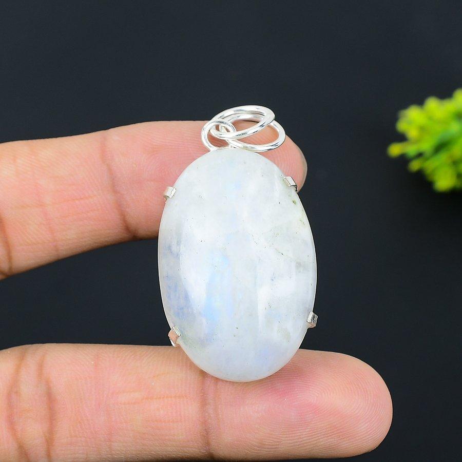 Подвеска из стерлингового серебра 925 пробы с натуральным радужным лунным камнем 2,05 дюйма H4i23