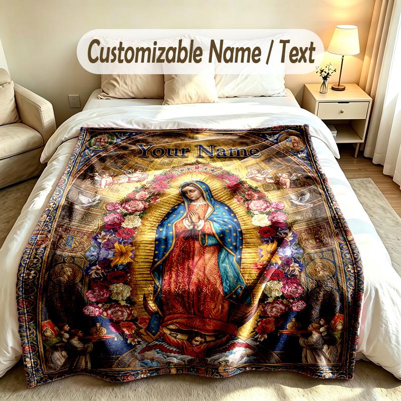 Virgin Mary Theme Custom Blanket Personalized Name & Text Customized Soft Warm Throw Blanket Home Decor