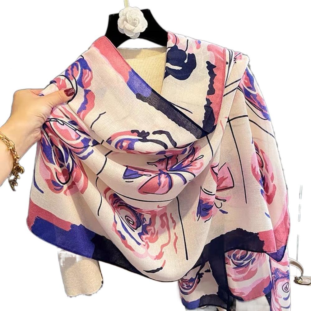 Korean Style Sunscreen Foulard Shawl Elegant Shawl Wrap Headkerchief Floral Scarf Shawls Travel