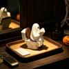 Funny Ghost Figurine Cute Halloween Figurine, Reading on Toilet Resin Statue, Desktop Ornament for Tiered Tray Tabletop Mantel Decor Desk