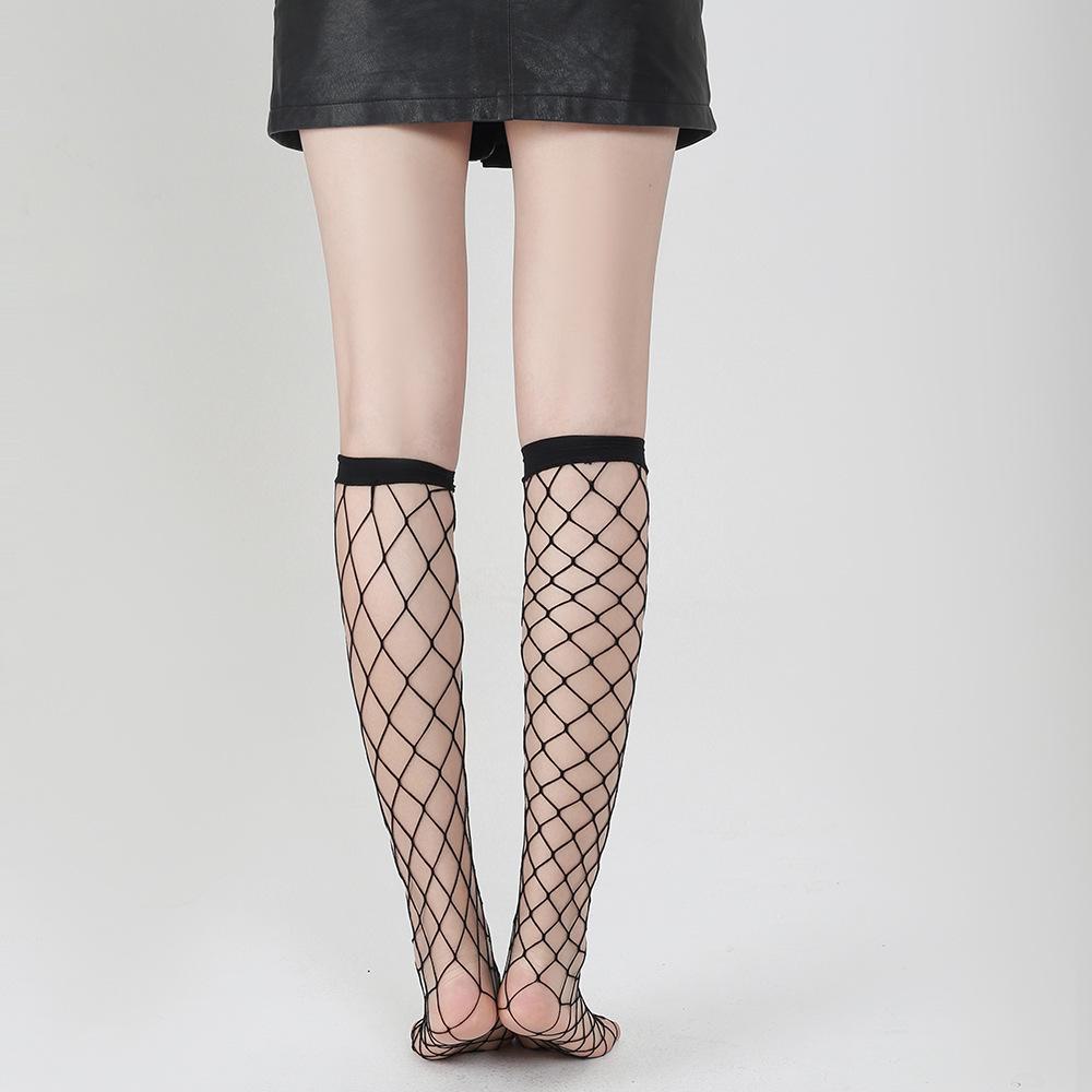 Женские сетчатые носки средней длины до голени — однотонные, с защитой от защемления, стягивающие, стиль JK