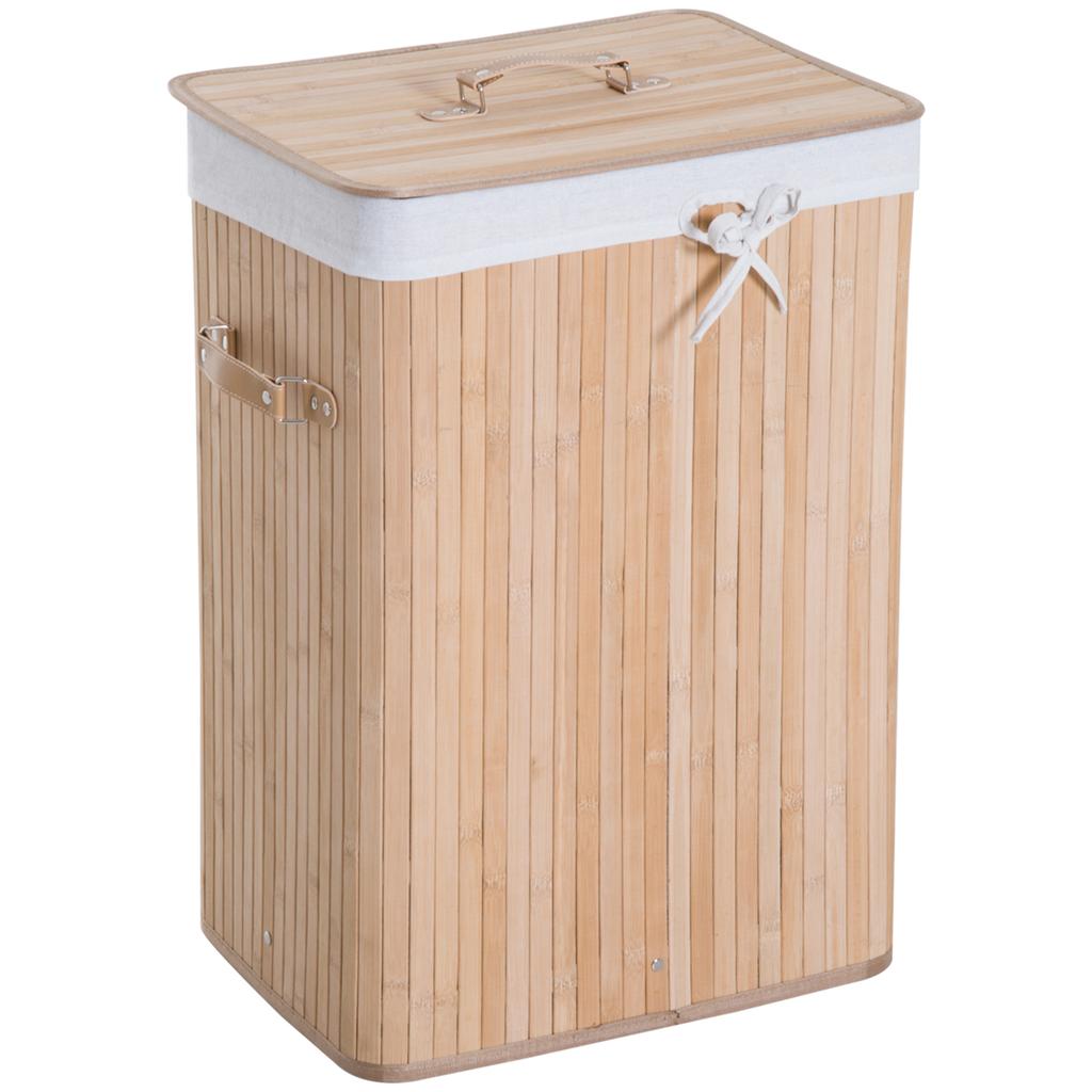 Foldable Laundry Basket with Lid, Rectangular, Handles, 40 x 30 x 60 cm, Natural