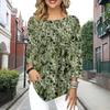 Women's Three Quarter Sleeve Round-Neck T-Shirt Loose Shirts Casual Green Swamp Print Tee Tops
