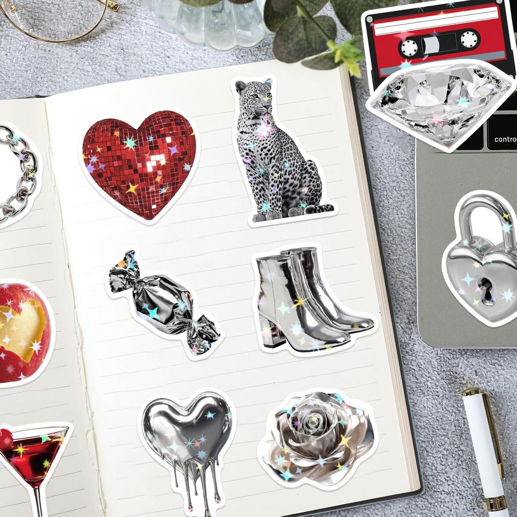 50Pcs/Set Retro Y2K Downtown Shiny Stickers DIY Fashion Waterproof Doodle Decals Stickers (2 Styles)