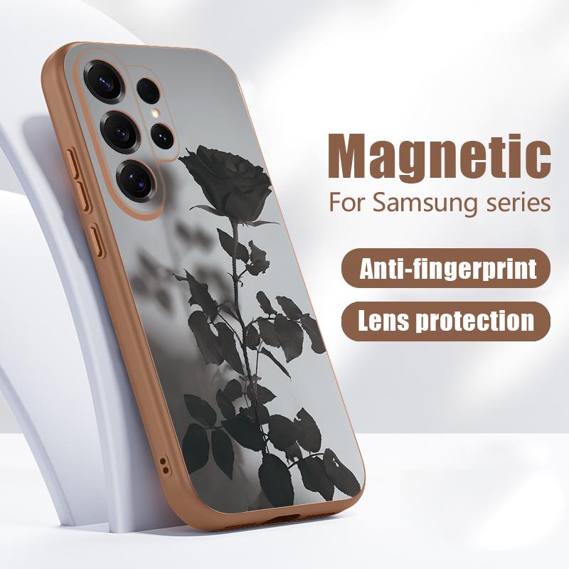 Магнитный Чехол Для Magsafe Для Samsung Galaxy S26 Ultra S25 Edge S24 Plus S23 FE S22 A17 A54 A55 A56 A57 5G Чехол С Рисунком Цветов и Листьев